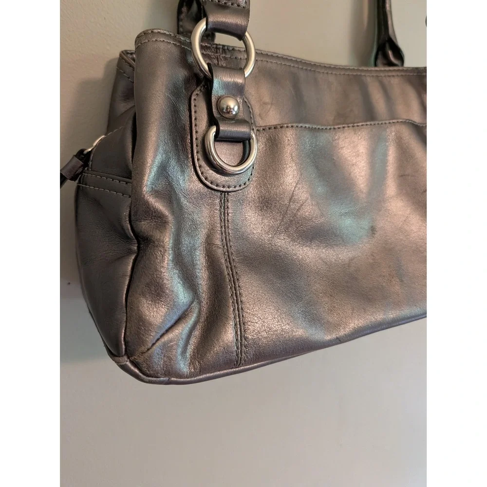 Vintage Y2K Giani Bernini Metallic Pewter Leather Shoulder Bag Silver Hardware